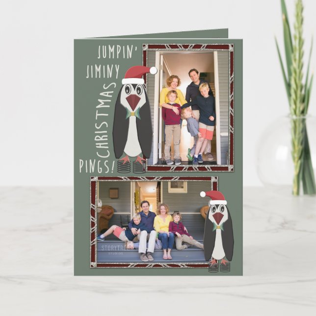 Jumping Jiminy Christmas Photos - Personalised Holiday Card (Front)