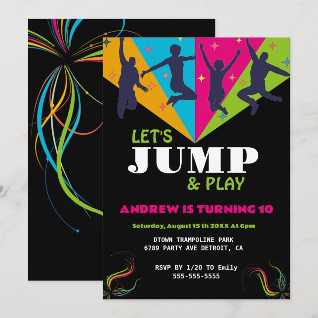 Jumping Jubilation: Trampoline Park Birthday Invitation (Front/Back)