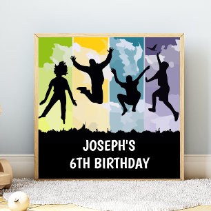 Jumping Kids Trampoline Birthday Party Banner Poster