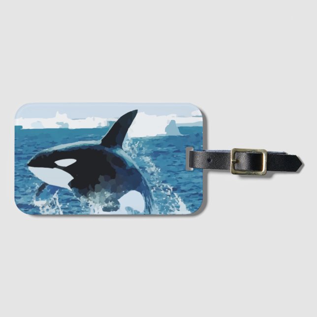 Jumping Killer Whale Abstract Orca Luggage Tag (Front Horizontal)