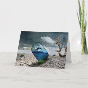 Jumping killer whale in bottle holiday card