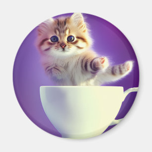 Jumping Kitten in a teacup - cat magnet