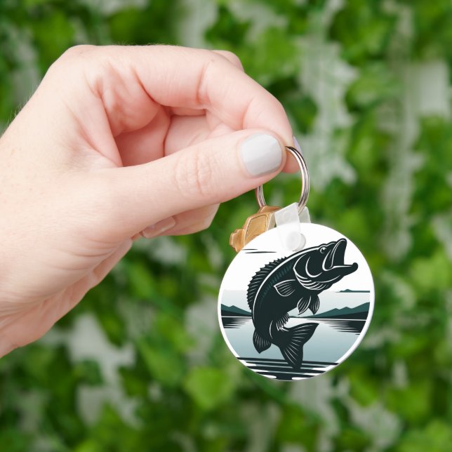 Jumping Largemouth Bass Fishing Minimalist Key Ring (Hand)