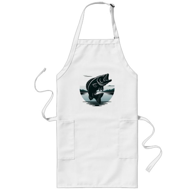 Jumping Largemouth Bass Fishing Minimalist Long Apron (Front)