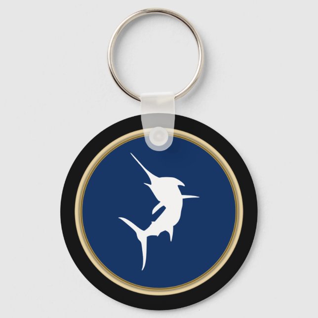 Jumping Marlin on Dark Blue Key Ring (Front)
