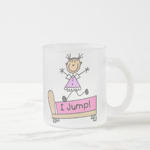 Jumping on the Bed Stick Figure Girl Frosted Glass Coffee Mug