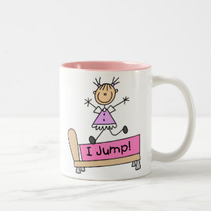 Jumping on the Bed Stick Figure Girl Two-Tone Coffee Mug