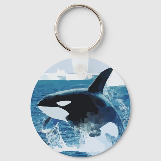 Jumping Orca Killer Whale Illustration Key Ring (Front)