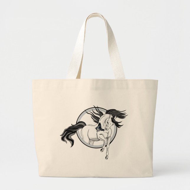 Jumping Out ~ Horse and butterfly Large Tote Bag (Front)
