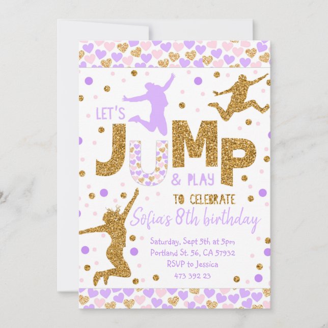 Jumping party Gold confetti Birthday Invitation (Front)