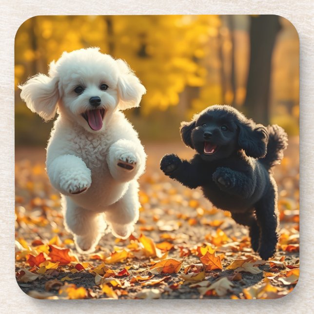 Jumping Poodle Puppies Coaster (Front)