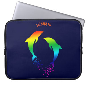 Jumping Rainbow Dolphins With Bubbles Laptop Sleeve