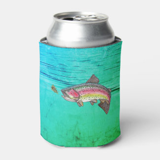 Jumping  Rainbow Trout Fly Fishing Can Cooler