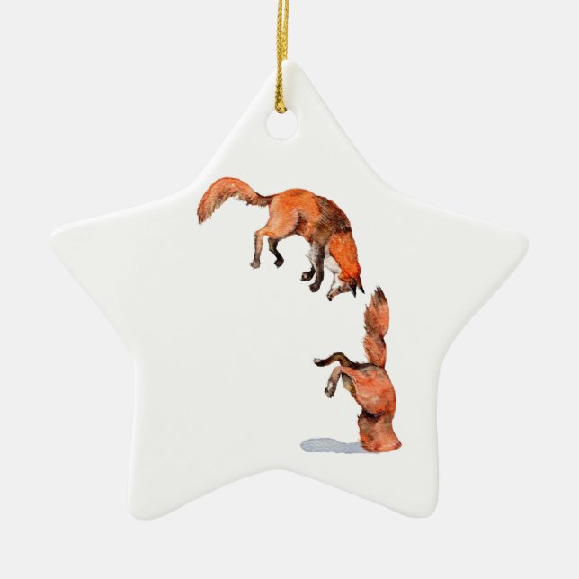 Jumping Red Fox Ceramic Tree Decoration (Front)