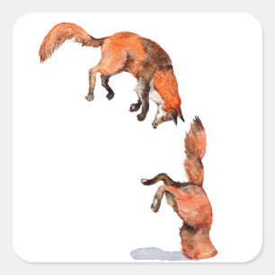 Jumping Red Fox Square Sticker
