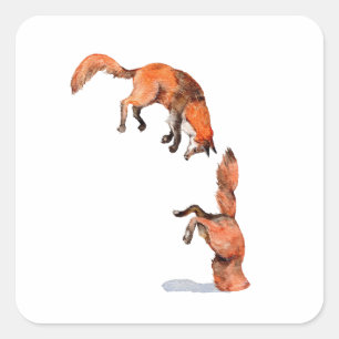 Jumping Red Fox Square Sticker