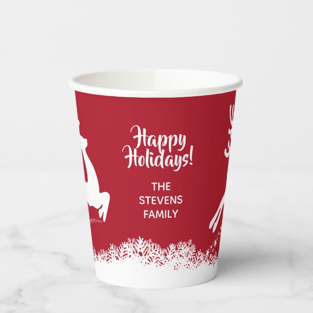 Jumping Reindeer custom text paper cups (Left)