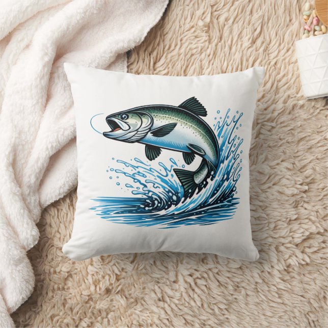 Jumping Salmon Splash Gift for Fisherman Art Cushion (Blanket)