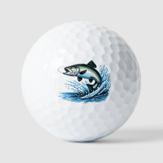Jumping Salmon Splash Gift for Fisherman Art Golf Balls