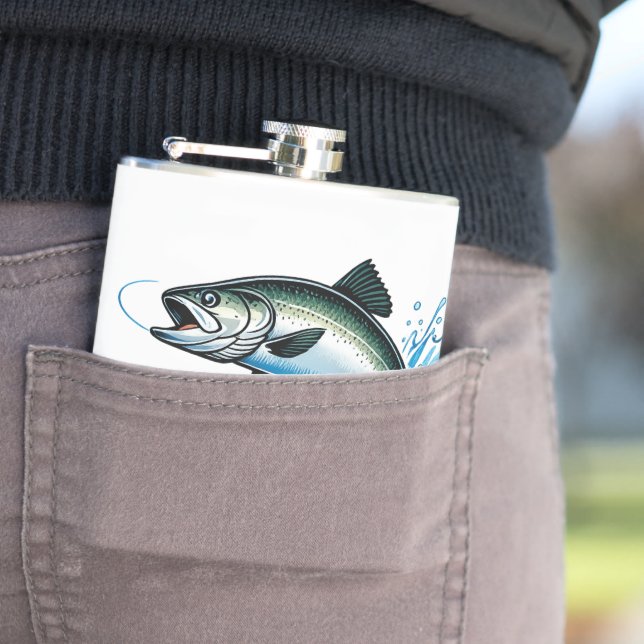 Jumping Salmon Splash Gift for Fisherman Art Hip Flask (In Situ)