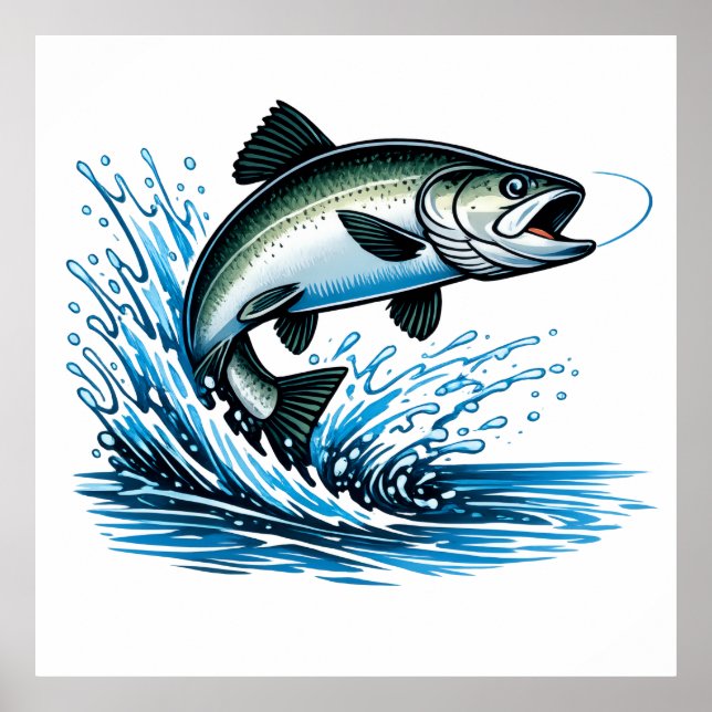 Jumping Salmon Splash Gift for Fisherman Art Poster (Front)