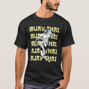 Jumping Skull Muay Thai Fighter Repeating Text Kic T-Shirt