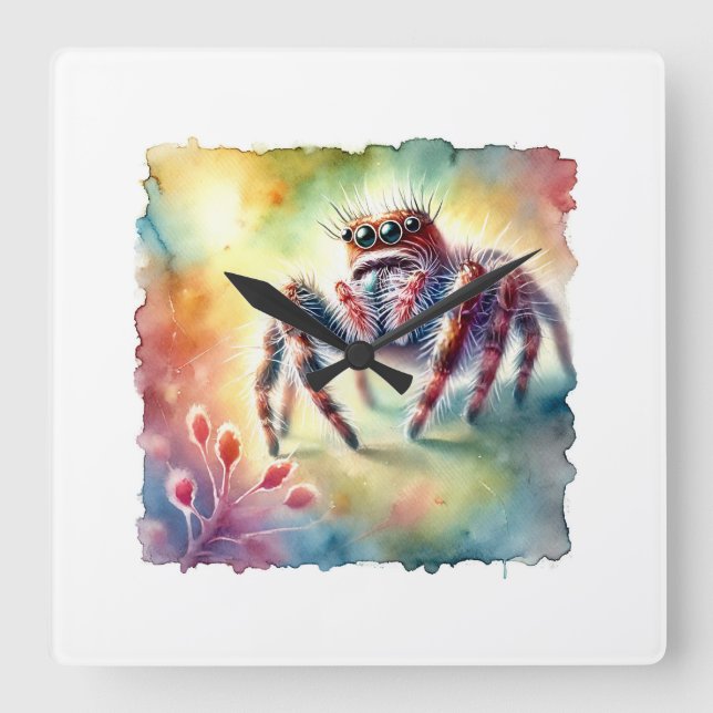 Jumping Spider 170624AREF114 - Watercolor Square Wall Clock (Front)