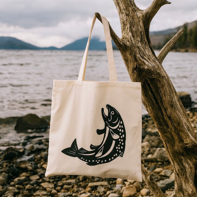 Jumping Trout Fish Silhouette Tote Bag (Creator Uploaded)