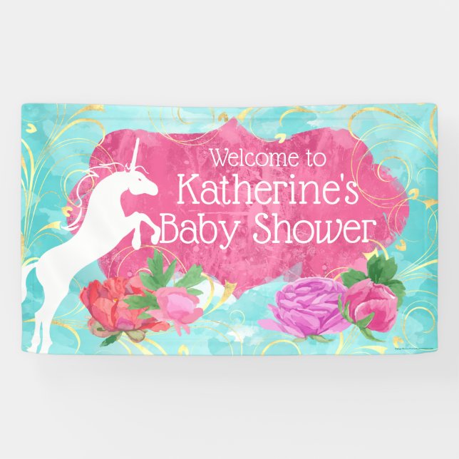 Jumping Unicorn Bright Girls Birthday Banner (Horizontal)