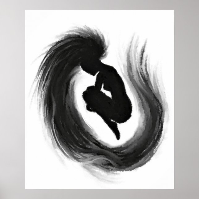 Jumping Woman Emotions Poster Black White Painting (Front)