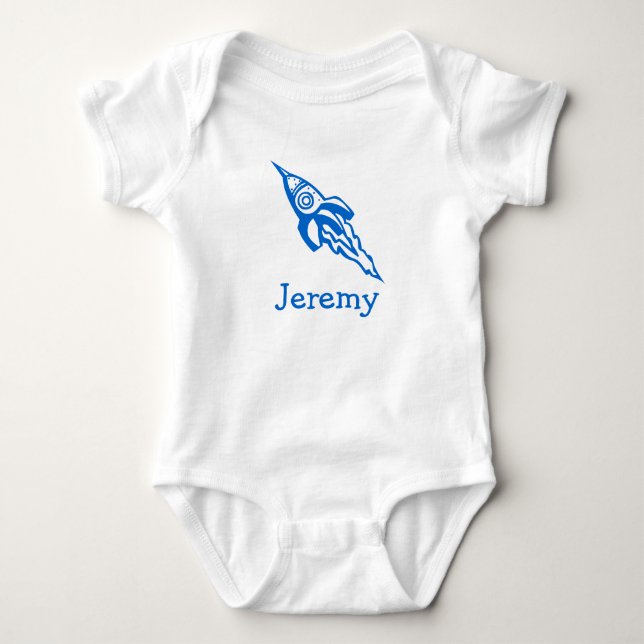 Jumpsuit for baby boy | Personalised space rocket (Front)