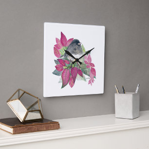 Junco Bird Watercolor Wall Décor Square Wall Clock