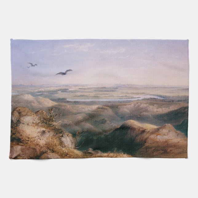 Junction of the Yellowstone and Missouri by Bodmer Tea Towel (Horizontal)