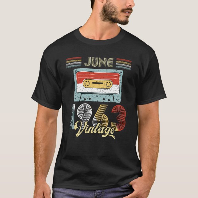 June 1963 Vintage Birthday Cassette Tape T-Shirt (Front)
