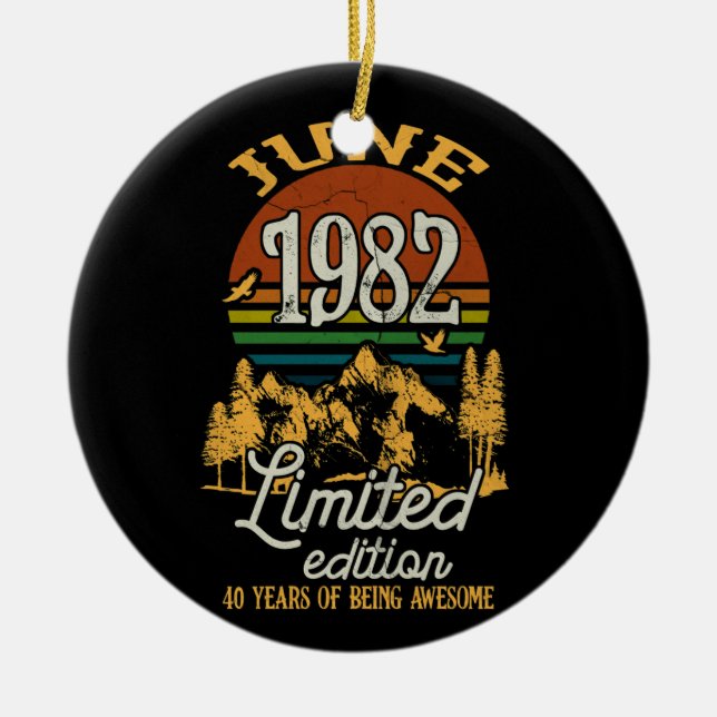 June 1982 Sunset 40 Years Old 40th Birthday Ceramic Tree Decoration (Front)