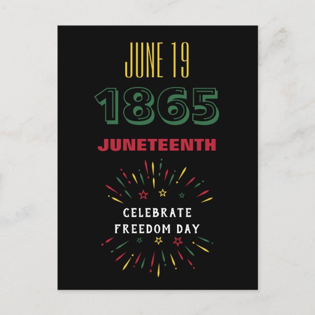 June 19 1865 Juneteenth Black History Fireworks Holiday Postcard (Front)