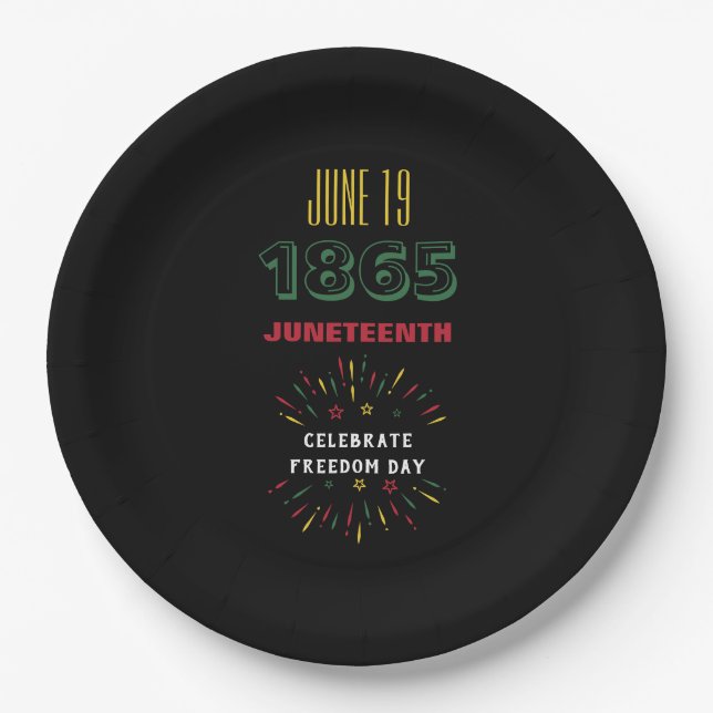 June 19 1865 Juneteenth Black History Fireworks Paper Plate (Front)