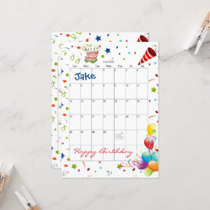 June 2022 Calendar Happy Birthday Invitation