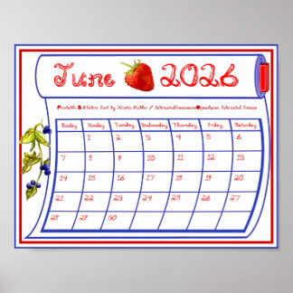 June 2026 Strawberry Blueberry Fabric Font Bolt Poster
