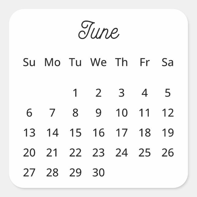 June 2027 Flex Start Calendar  Square Sticker (Front)