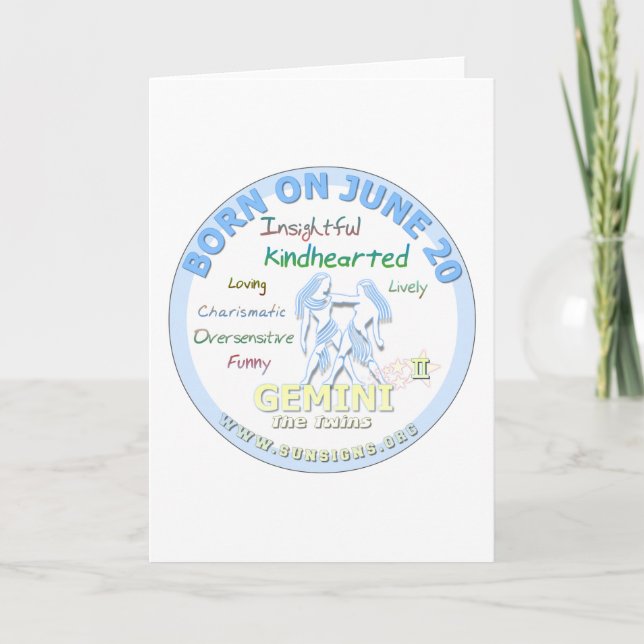 June 20th Birthday - Gemini Card (Front)