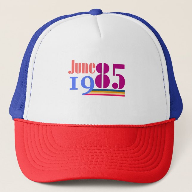 June '85 Bold Retro Plus Size T-Shirt Trucker Hat (Front)