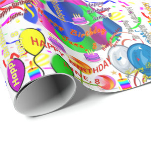 June, 8 Birthday Gift Wrapping Paper