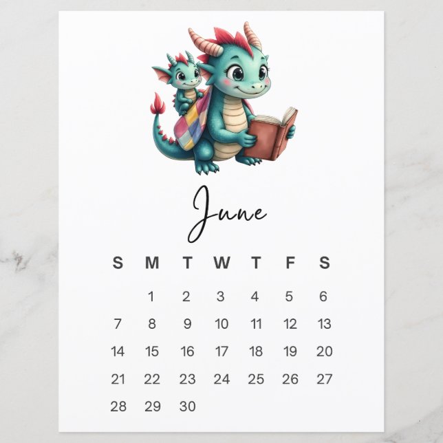 June Baby Dragon Playful Fantasy Monthly Calendar (Front)