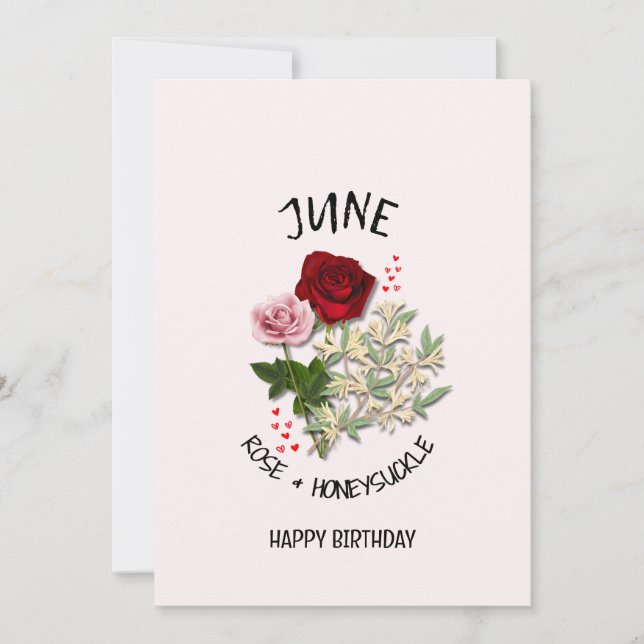 JUNE Birth Month Flower ROSE Birthday Card (Front)