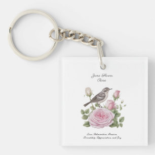 June Birth Month Flower Rose Elegant Birthday Key Ring