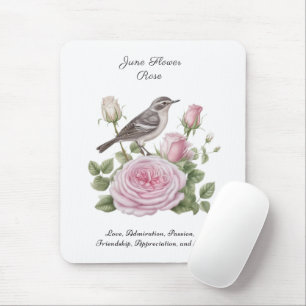 June Birth Month Flower Rose Elegant Birthday Mouse Mat