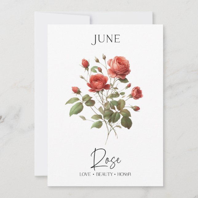 June Birthday Birth Month Flower Rose Holiday Card (Front)