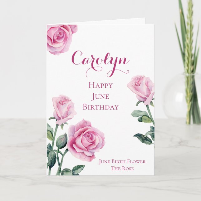 June Birthday Card Birth Month Flower Rose (Front)
