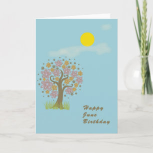 June Birthday Card with Sun & Creative Tree Blank